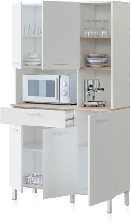 duehome Alacena de cocina con 5 puertas y 1 cajón 108x186 cm blanco roble