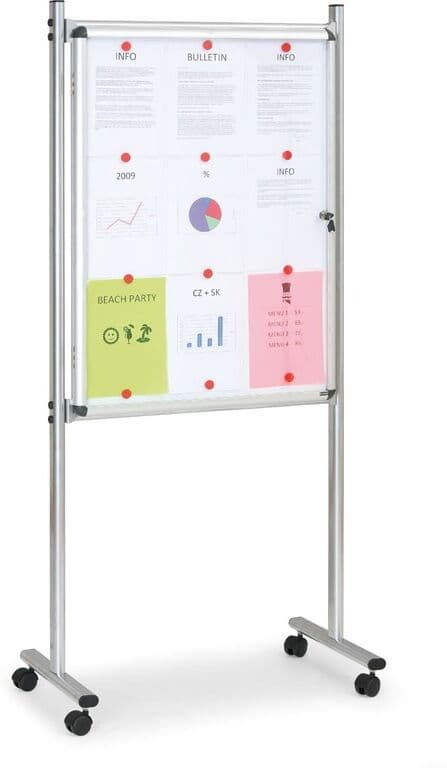 B2B Partner Interne Informationstafel auf Ständer, 720 x 980 mm, magnetisch, einseitig, mit Rollen