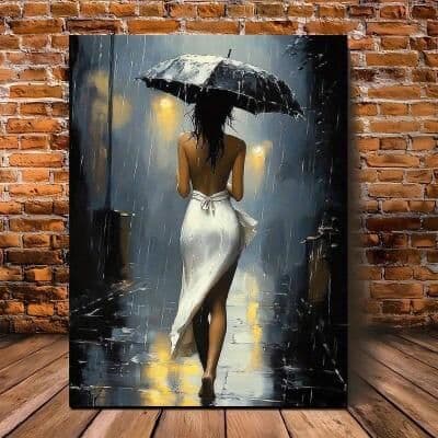 Uplift Treasures Romantic Rainy Night Canvas Wall Art With Wooden Frame a 40x60cm