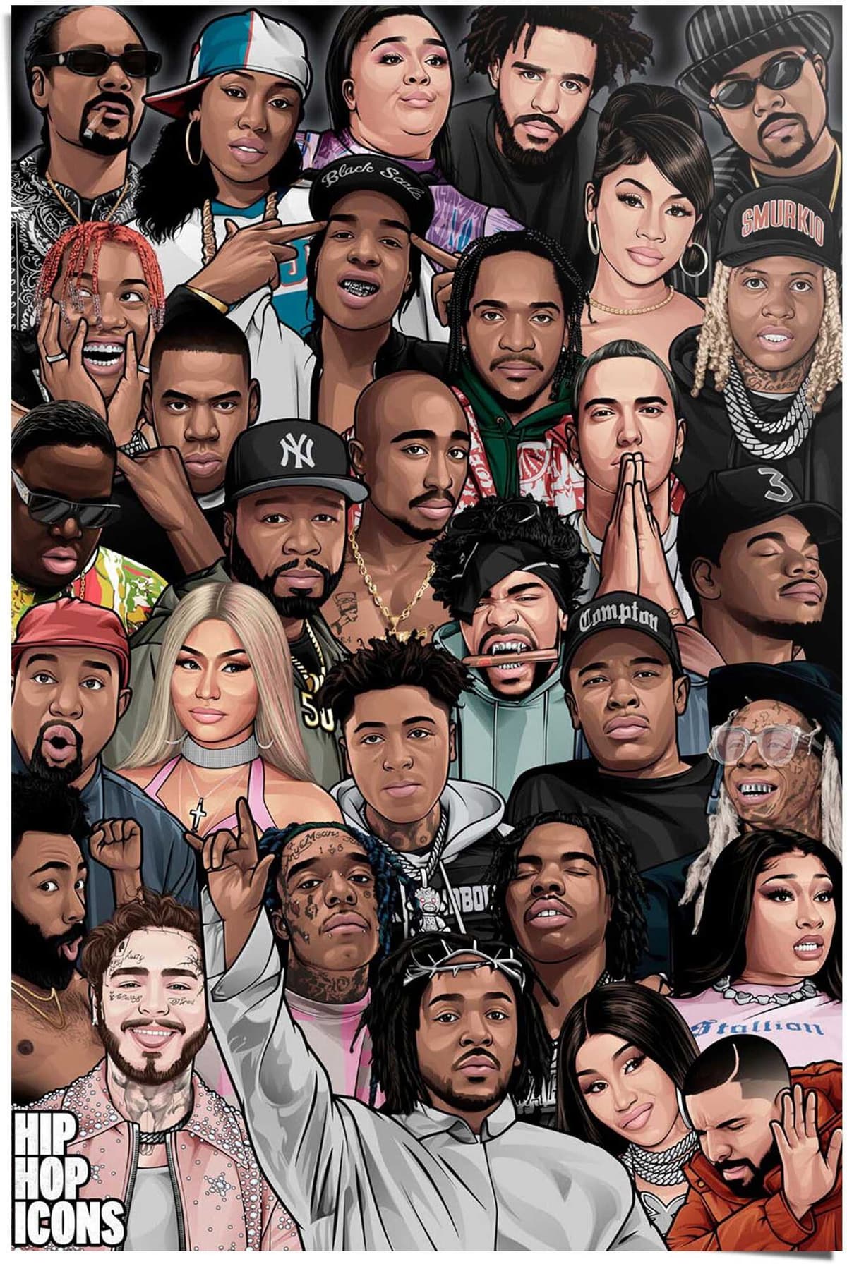 Reinders! Poster REINDERS "Hip Hop Icons", bunt (farbe bild(er): mehrfarbig), B:61cm H:91,5cm T:0,1cm, Bilder, Poster, Teenager Zimmer - Mehrfarbig - 150 gr. Papier - Musik - 61x91,5 cm