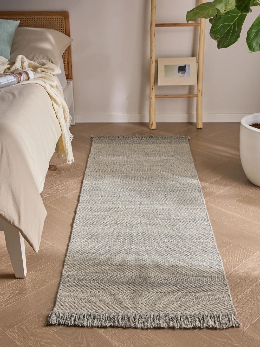Benuta Alfombras de pasillo de lana gris claro 70x200 cm
