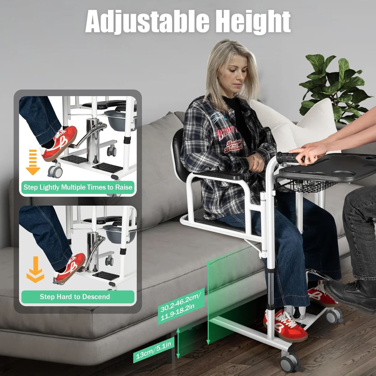 NONE NEW Patient Lift Transfer Chair Wheelchair w/Hydraulic Pump,Height-Adjustable Transport Wheelchair w/Table Top,Lift Wheelchair