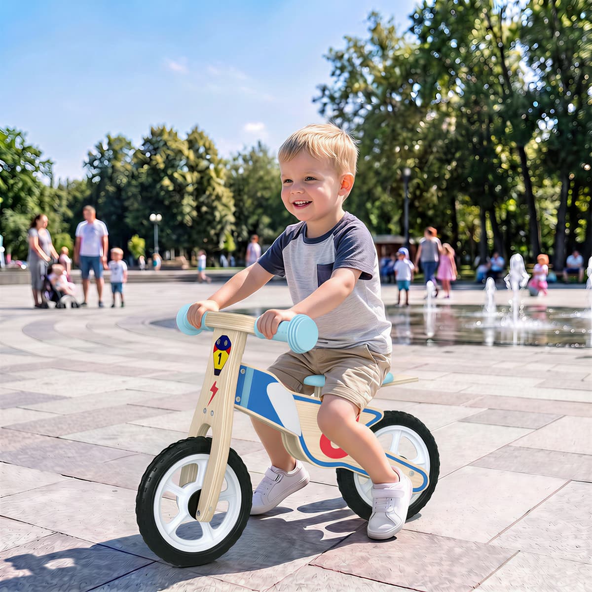 Aiyaplay Bici senza pedali per bambini 3-5 anni con sella regolabile capacità 50 kg, legno naturale   Aosom Italy