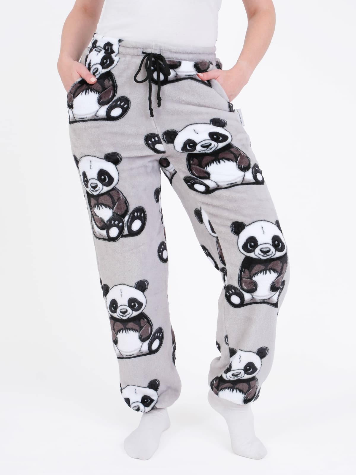MKLuzkoviny.cz Mikroplyšové kalhoty - Panda velikost L/XL