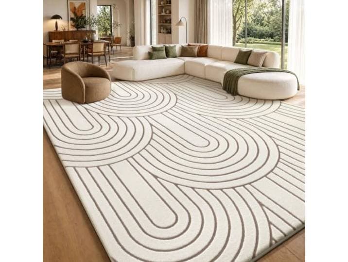 Sour Lemon Tapis de salon - 160 x 230 cm - Lavable - Crème Tapis de chambre à coucher extra large - Moelleux - Motif demi-cercle 3D - Tapis antidérapant à poils courts - Tapis pour