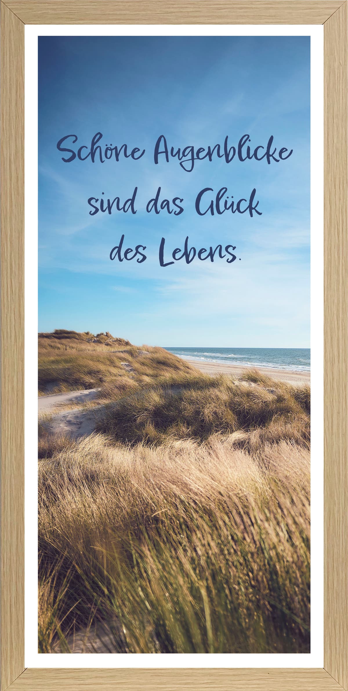 Bild mit Rahmen BÖNNINGHOFF "Wandbild gerahmt SCHÖNE AUGENBLICKE – STRAND 23x49 cm – Natur Wanddeko", braun (farbe rahmen: holz, farbe bild(er): blau, gelb), B:23cm H:49cm T:2,1cm, MDF, Papier, Bilder, Bild mit Rahmen, mit dekorativem Rahmen