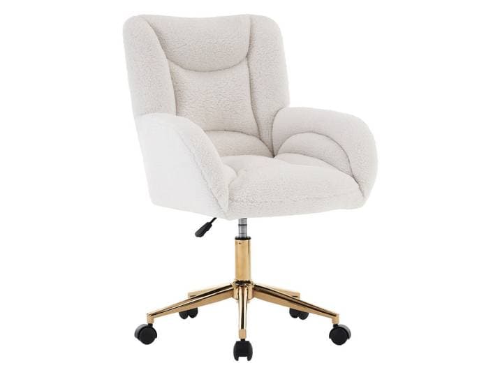 BÜROSTUHL teddy-stoff weiß & gold, höhenverstellbar & 360° drehbar