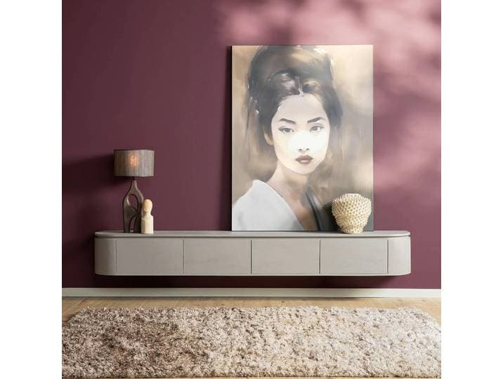 Meuble TV suspendu en bois, bords arrondis AREZZO - Gris (240 cm)