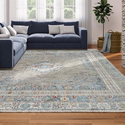 Dream Decor Rugs Remnier Jaurice Denim Blue Brown Fringed Area Rug
