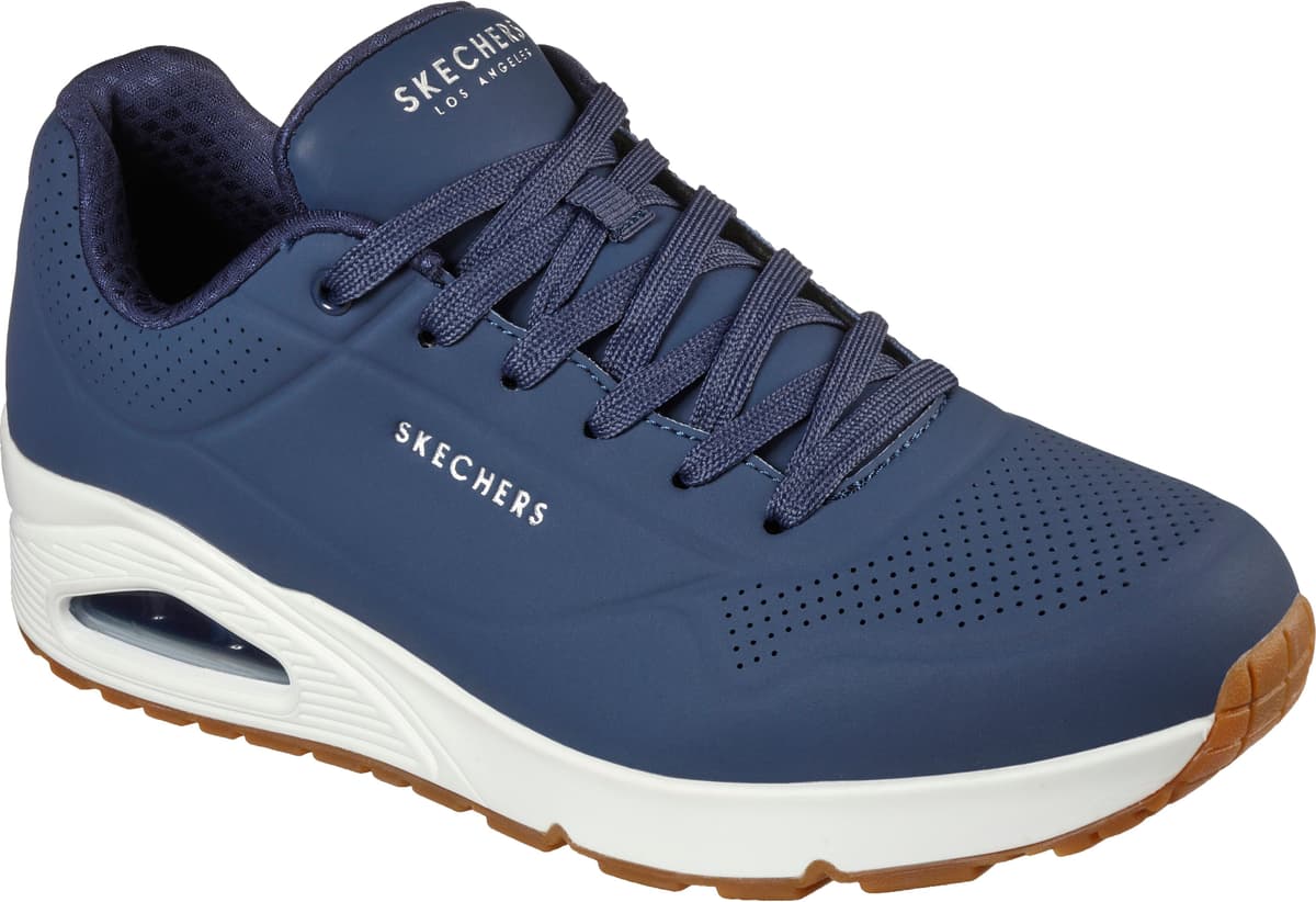 Sneaker SKECHERS "Uno - Stand on Air", Herren, Gr. 40, Textil, blau (navy), Lederimitat, Schuhe Sneaker, Freizeitschuh, Halbschuh, Schnürschuh mit Air-Cooled Memory Foam navy 40, Textil