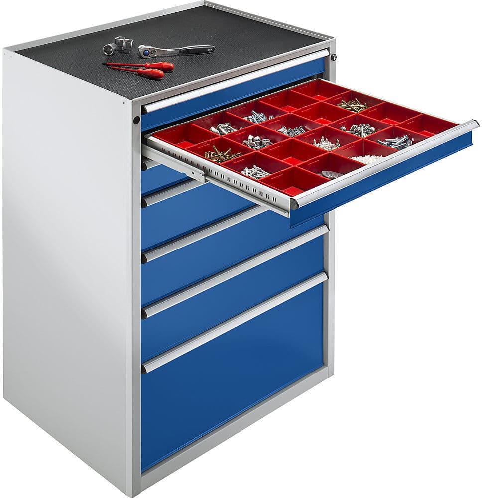Schubladenschrank, BxT 760 x 675 mm, Schubladentraglast 100 kg, 7 Schubladen, Höhe 980 mm, Front lichtgrau ANKE