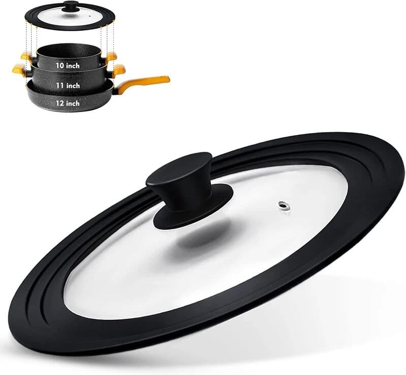 DONNOR LMETJMA Universal Lids for Pots Pans and Skillets Kitchen Pot Lid With Heat Resistant Silicone Rim and Tempered Glass JT526