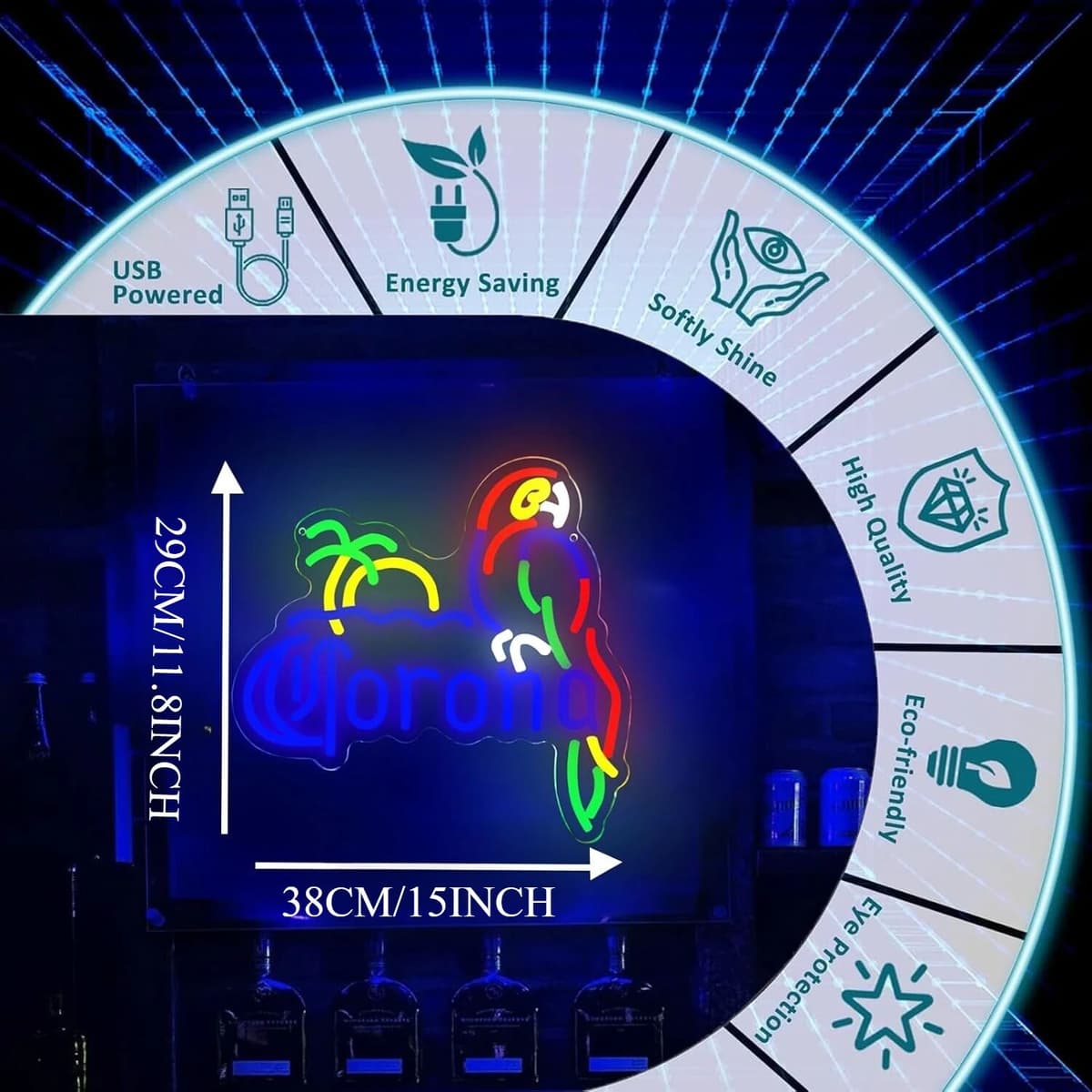 NONE Coron Neon Sign Parrot Neon Light USB Palm Tree Beer Light Bar LED Neon Light for Man Cave Home Pub Decor Neon Lamp
