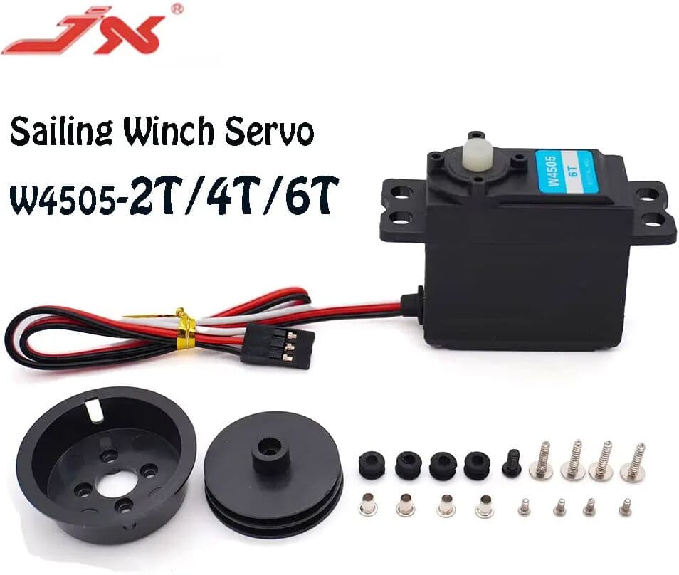 JX Sailing Winch Servo W4505‑2T/4T/6T Plastic Gear Standard Servo 0.9sec/360° for RC Yacht Boat Winch Upgrade Accessories