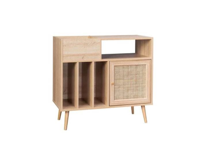 sweeek - Meuble vinyle décor bois et cannage 1 porte 83cm BOHÈME