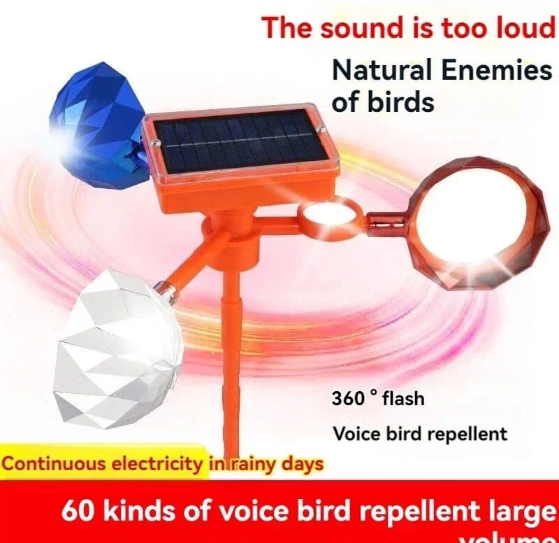 NONE Solar Waterproof Bird Repeller with 3Pieces 360° Reflective Rotating Prisms Cups Audio Scare for Outdoor Garden Yard Scare Birds