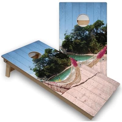 Skip's Garage Beach Hammock Cornhole Board Set