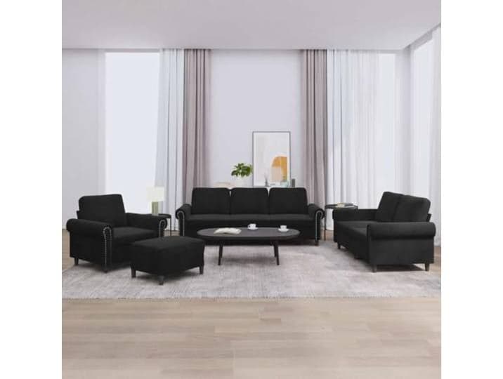 HEFZGDB 4-TLG. Sofagarnitur mit Kissen Schwarz Samt, Weiches Velours Polster für Wohnzimmer, Robustes Metallgestell und Bequeme Sitzauflage, Vielseitiger Hocker als Sitzgelegenheit,