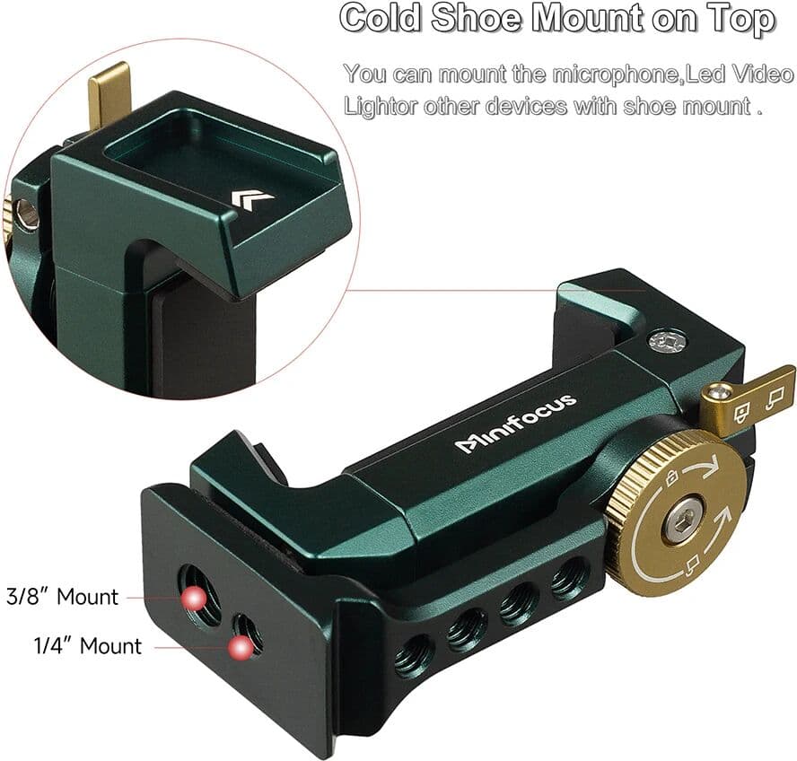 MINIFOCUS Metal Cell Phone Tripod Mount Smartphone Holder Adapter Aluminum w Cold Shoe Arca for iPhone 13 12 11 Max Pro X XR Xs 6 7 8 Plus