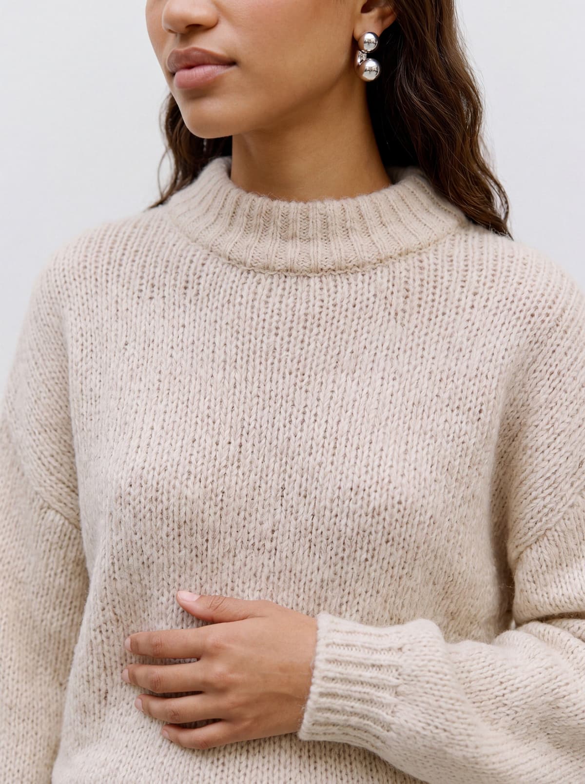 Strickpullover VERO MODA "VMMAYBE LS HIGH NECK PULLOVER NOOS", Damen, Gr. S, beige (oatmeal), Strick, Obermaterial: 100% Polyester, unifarben, normal, Rundhals, Pullover Strickpullover, Kunstfaser