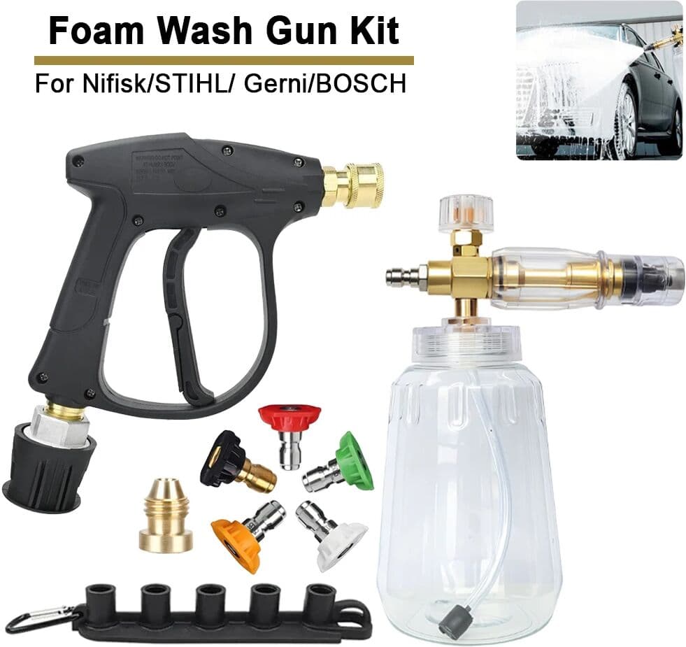NONE Professional High Pressure Washer Gun + Aluminum Alloy Foam Lance Kit, Leak-Free Bosch Adapter for Pressure Washers