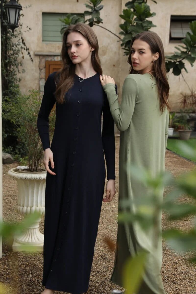 NONE AS 2025 summer woman dress comfortable ribbing maxi button dress  lady clothes