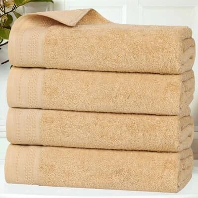 Superior Honeycomb Textured Border Cotton Medium Weight Bath Towels, Set of 4