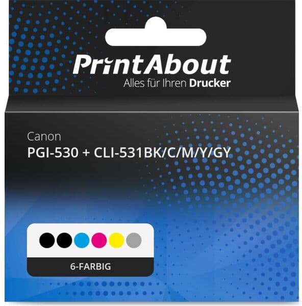 PrintAbout Druckerpatrone kompatibel mit Canon PGI-530 + CLI-531BK/C/M/Y/GY - 6-farbig - Multipack
