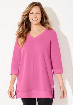 Plus Size Women's Cloud Knit Ribbed V-Neck Tunic by Catherines in Vintage Rose (Size 5X)
