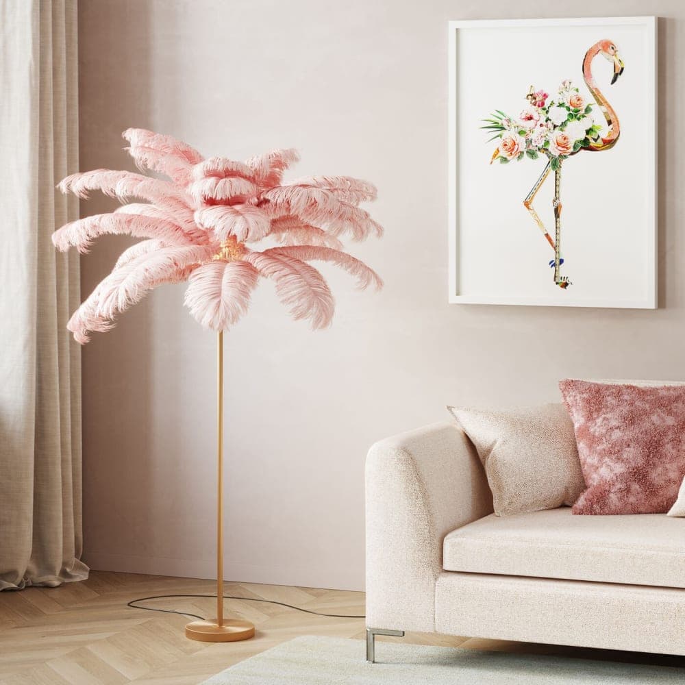 Kare Design Lámpara de pie plumas rosa 165cm