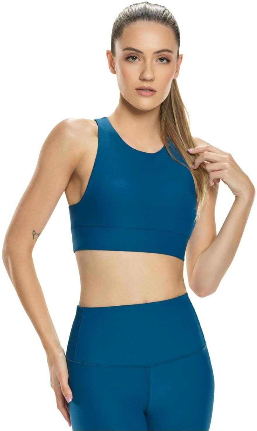 Sport-Bustier WINSHAPE "Functional Comfort Sport-BH SB103C", Damen, Gr. M, Normalgrössen, grün (teal grün), 85% Polyester, 15% Elasthan, BHs Sport-Bustier, mit Rücken-Applikation teal grün M, Normalgrössen