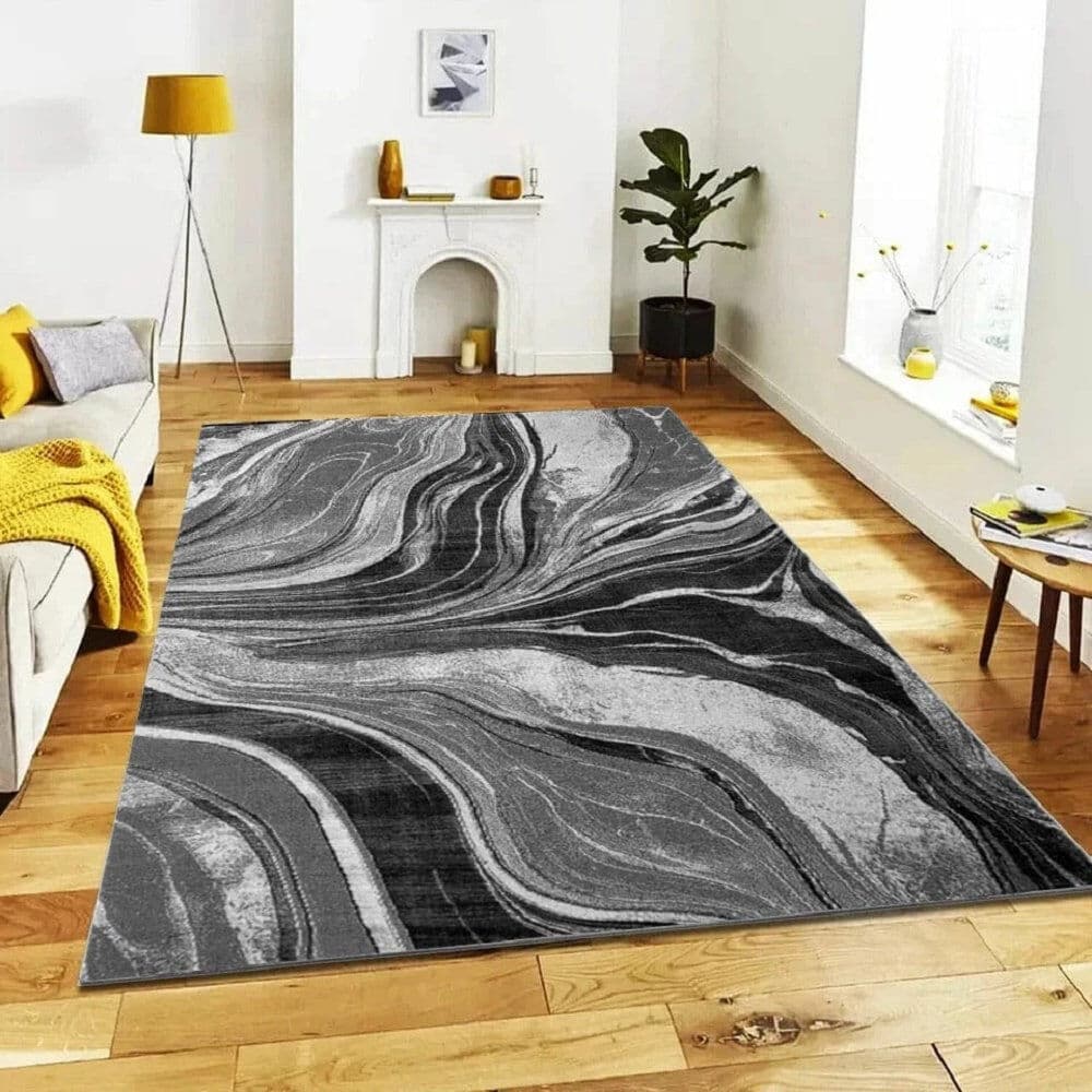 Metro Rectangle Marble Dhurrie Indoor / Outdoor Area Rug Grey Rectangle 200 x 290 cm
