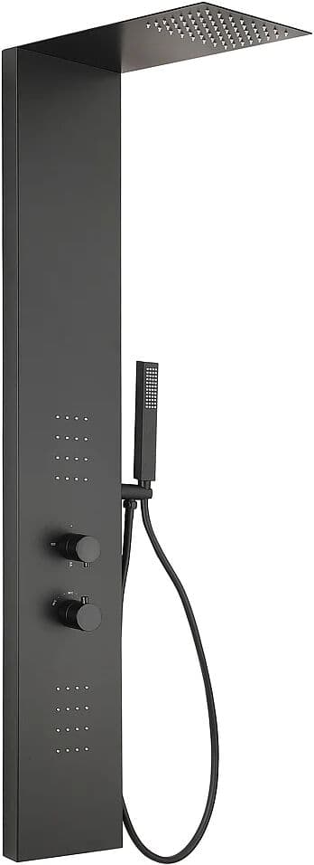 Vente-unique Colonne de douche hydromassante thermostatique - Noir mat - L20 x H140 cm - ZAZIA
