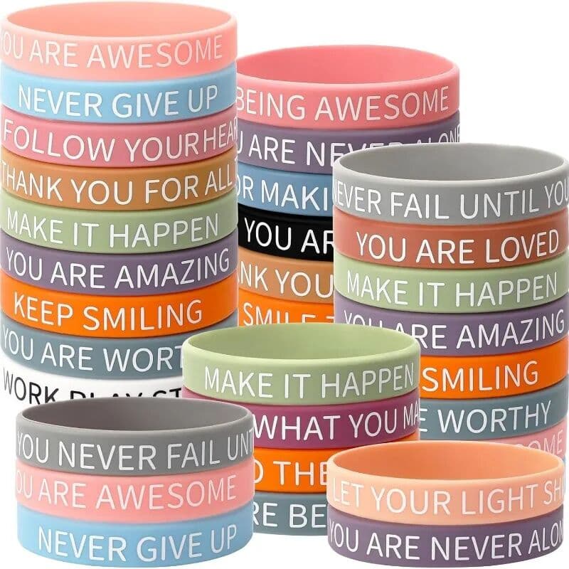 RUIYI 64pcs Motivational Quote Silicone Bracelets Bulk Colored Inspirational Rubber Wristbands Unisex for Women Men Gifts (16 Designs)