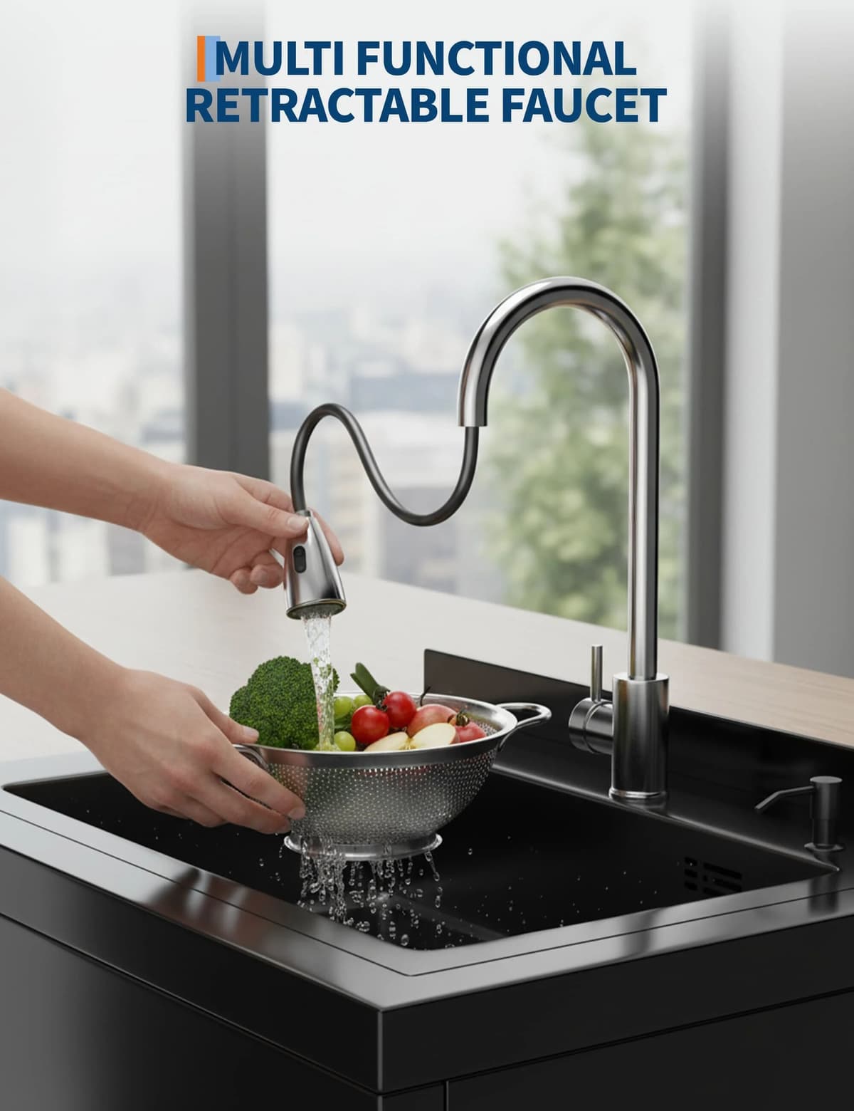 HiMISS Freestanding Stainless Steel Utility Sink with Stand and Faucet, Pull-Out Hot & Cold Faucet, Storage Shelf & Water Connections, For Laundry Garage Basement Kitchen