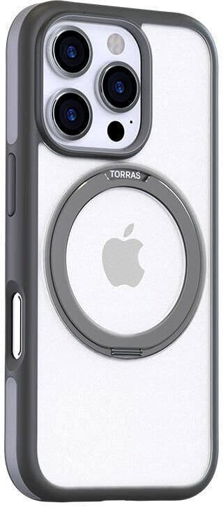 TORRAS iPhone 16 Pro Max - Hybrid Plastik Cover m. Roterbar Kickstand Ring - MagSafe Kompatibel - Gennemsigtig / Grå
