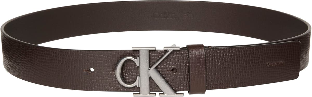 Ledergürtel CALVIN KLEIN JEANS "CK BUCKLE 40MM FIXED", Herren, Gr. 120, braun (ck schwarz braun, antique silber), Web, Rindsleder, unifarben, Gürtel Ledergürtel, Grössenverstellbar mit Metallschliesse ck schwarz braun, antique silber 120