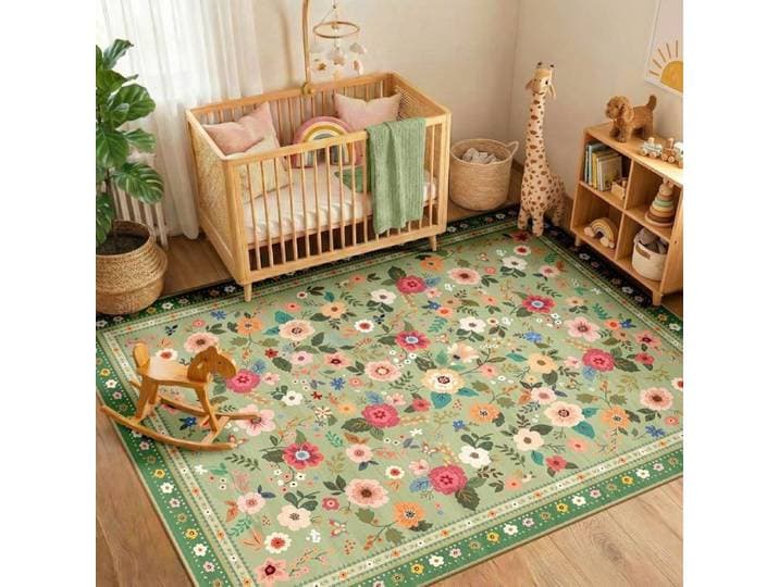 Tapis Lavable Bohème 120x180 cm Poils Courts Antidérapant Imprimé Floral