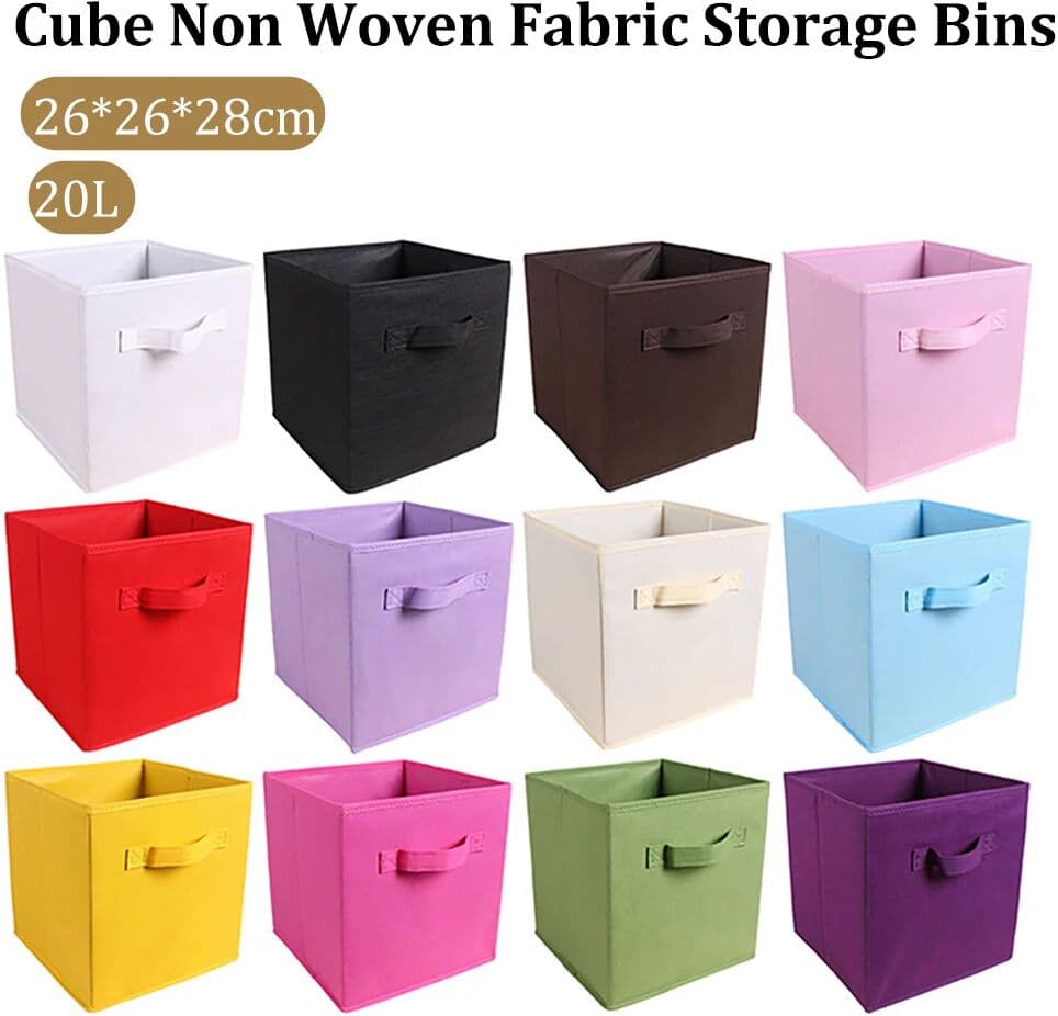 NONE 10 Inch Cube Non Woven Fabric Storage Bins with Dual Handles Colorful Foldable Storage Bin for Cabinet Drawer Organization Decor