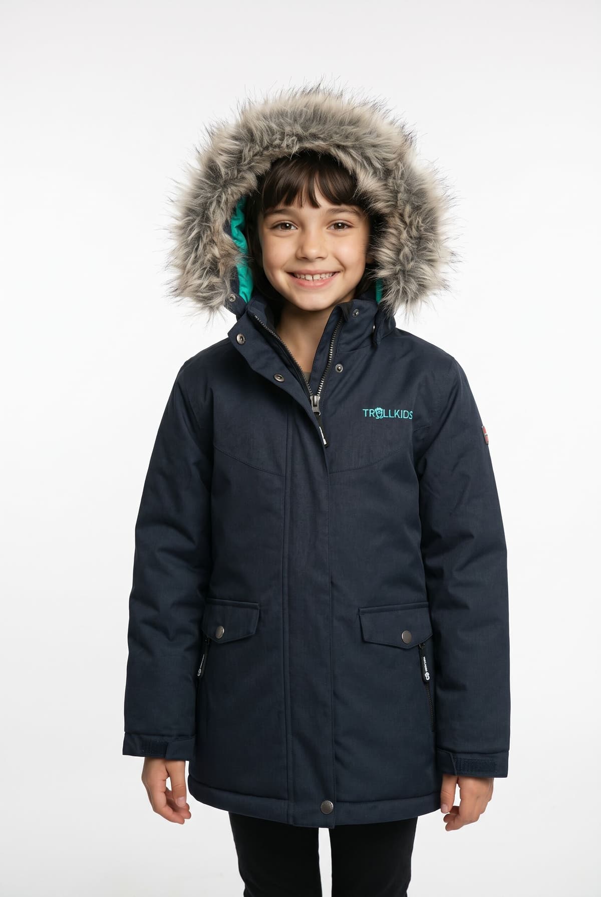Winterjacke TROLLKIDS "GIRLS OSLO COAT XT", Mädchen, Gr. 176, grau (anthrazit, mint), Obermaterial: 100% Polyester. Futter: 100% Polyamid. Wattierung: 100% Polyester, Jacken Winterjacke, sportlicher Stil, aus Polyester und Polyamid, stark wattiert