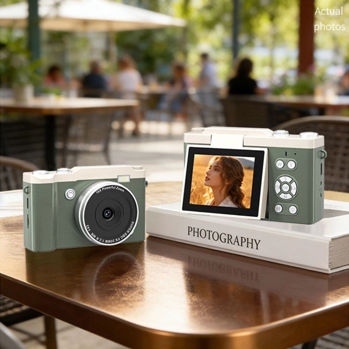 INF Appareil photo numérique compact 4K avec écran rabattable IPS 2.4-inch, zoom numérique 16x, lampe LED et charge Type-C Vert