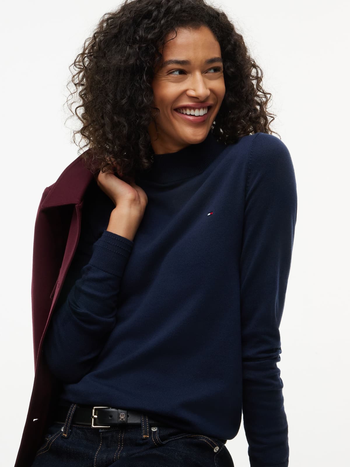 Strickpullover TOMMY HILFIGER "COTTON JERSEY SLIM MK-NK SWT", Damen, Gr. XL (46), blau (dunkelblau), Strick, Obermaterial: 67% Baumwolle, 33% Nylon, slim fit normal, Pullover Strickpullover, Baumwollmischung, slim fit dunkelblau XL (46)