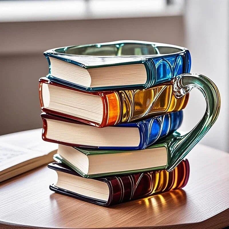 XMSJ 8oz Stain Glass Painted Book Mug Stained Innovative 3D Painting Books Novelty Coffee Mugs Unique Handcrafted Painted Tea Cup