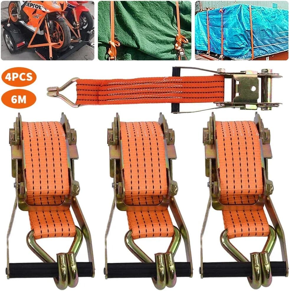 NONE 4 Pack Ratchet Tie Down Straps Heavy Duty 6 Meter 50mm Lashing Cargo Luggage Tie Down Strap with Two Hooks