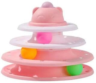 Inspired Finds 4 Level Interactive Cat Toy Tower Roller Ball Puzzle Track For Indoor Cats pink