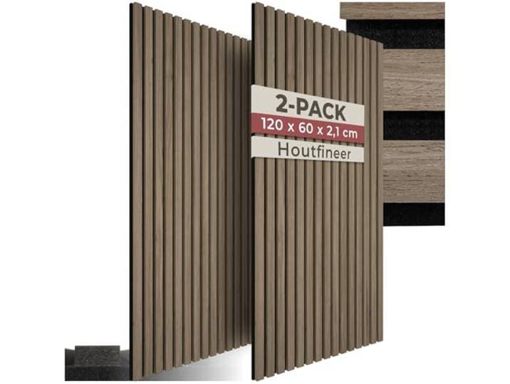 tectake® Akoestische Panelen, Set van 2, Akoestisch Wandpaneel, 120 x 60 x 2,1 cm, Lattenwand, MDF en Houtfineer, Geluidsisolatie, Houten Wandpanelen, Aanpasbare Grootte, Wanddecoratie, Donker Eiken