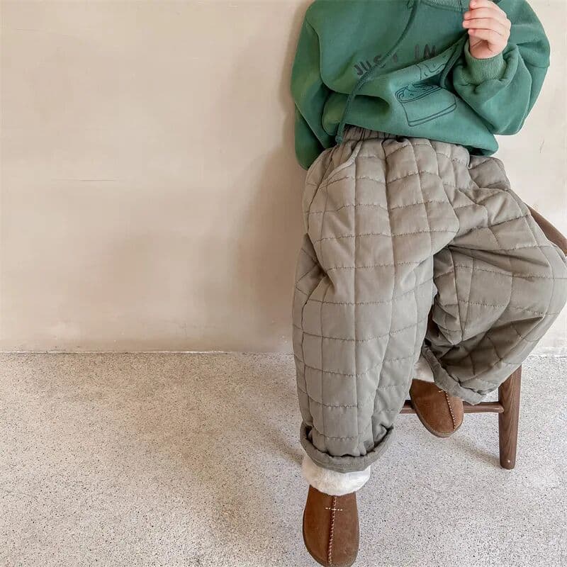 QICAIYAYA Winter Korean Style Children Thicken Warm Trousers Solid Color Children Casual Quilting Pants