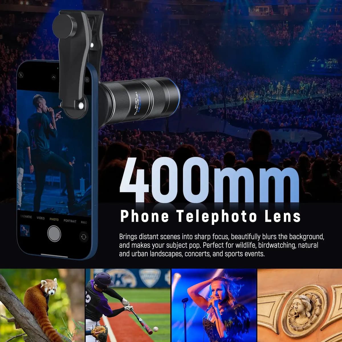 zacuto NEEWER LS-78 400mm Phone Lens Telephoto Lens with 17mm Threaded Lens Clip for IPhone/Samsung/Xiaomi 15/Vivo/Oppo Smartphone