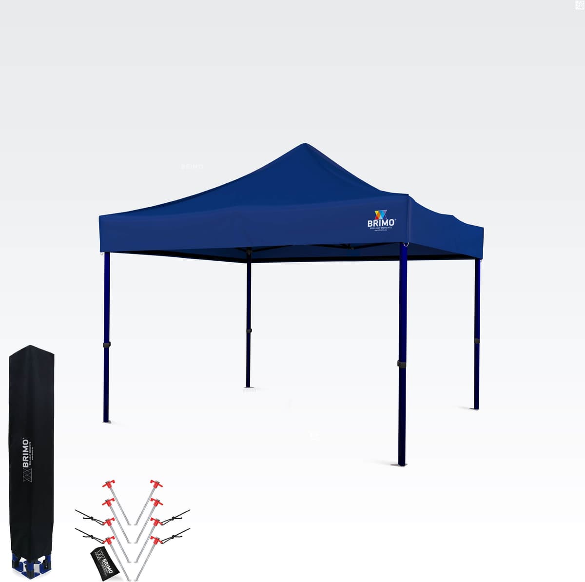 BRIMO Tenda sanfonada 3x3 m – Montagem rápida e 100% de proteção para festas e celebrações - sem 3 paredes - Azul 70% poliéste, 30% PVC