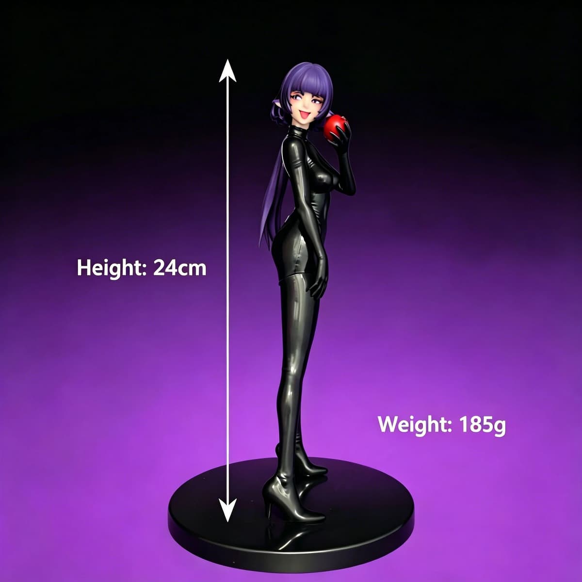 NONE 24cm Anime Girl Figure Purple Hair Elf Black Bodysuit PVC Statue Collectible Model Doll Desk Ornament Gift